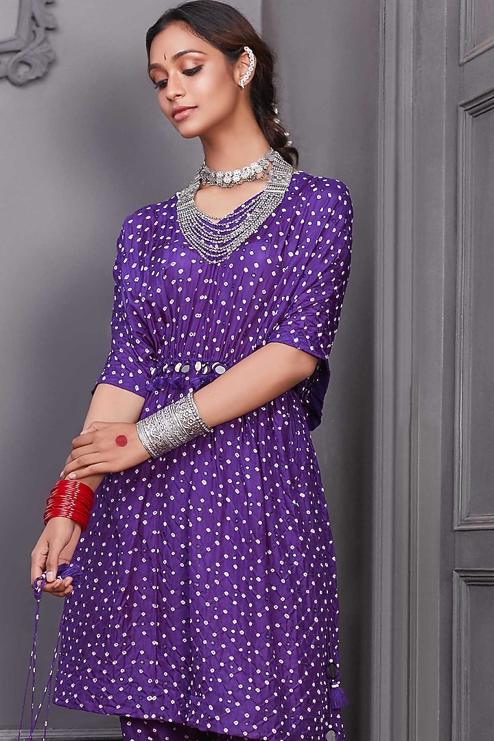 Purple Silk Handcrafted Kaftan Set by Pink City By Sarika at Pernia's Pop Up Shop