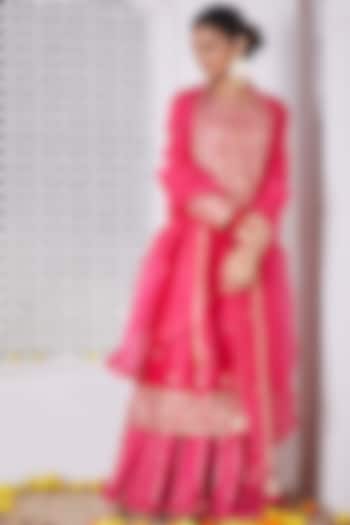 Hot Pink Silk Chanderi Sharara Set by Pink City By Sarika