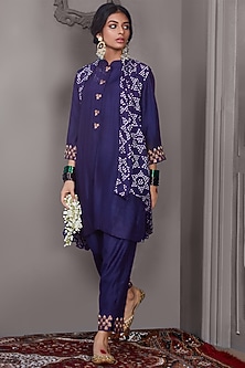 Blue Moonga Silk Kurta Set by Pink City By Sarika