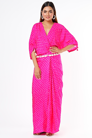 Hot Pink Georgette Printed Kaftan by Pink City By Sarika