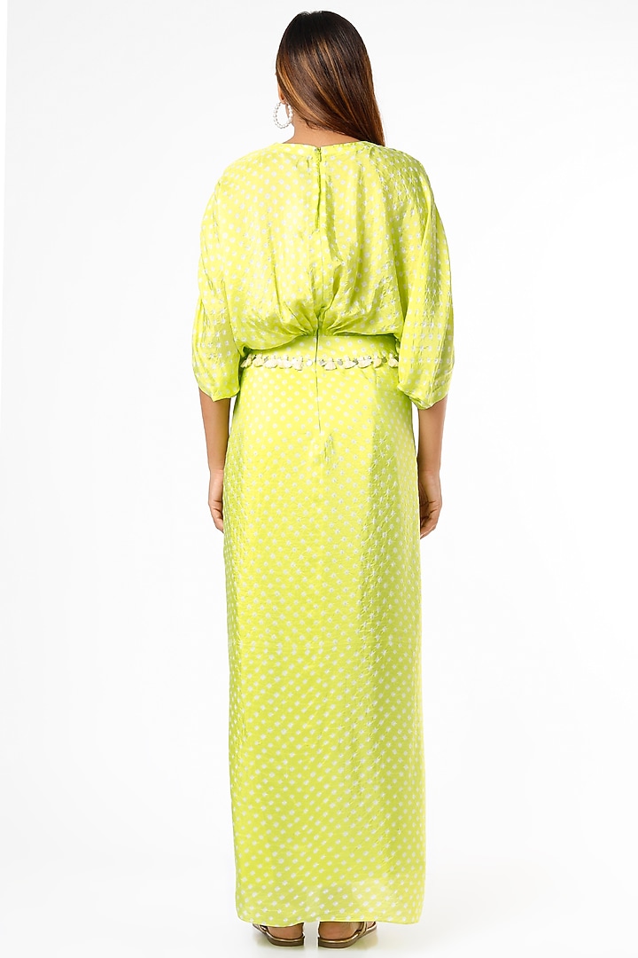 Lime Green Silk Printed Kaftan by Pink City By Sarika at Pernia's Pop Up Shop