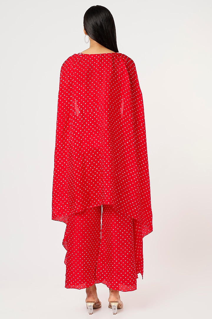 Red Hand Embroidered Cape Set by Pink City By Sarika at Pernia's Pop Up Shop