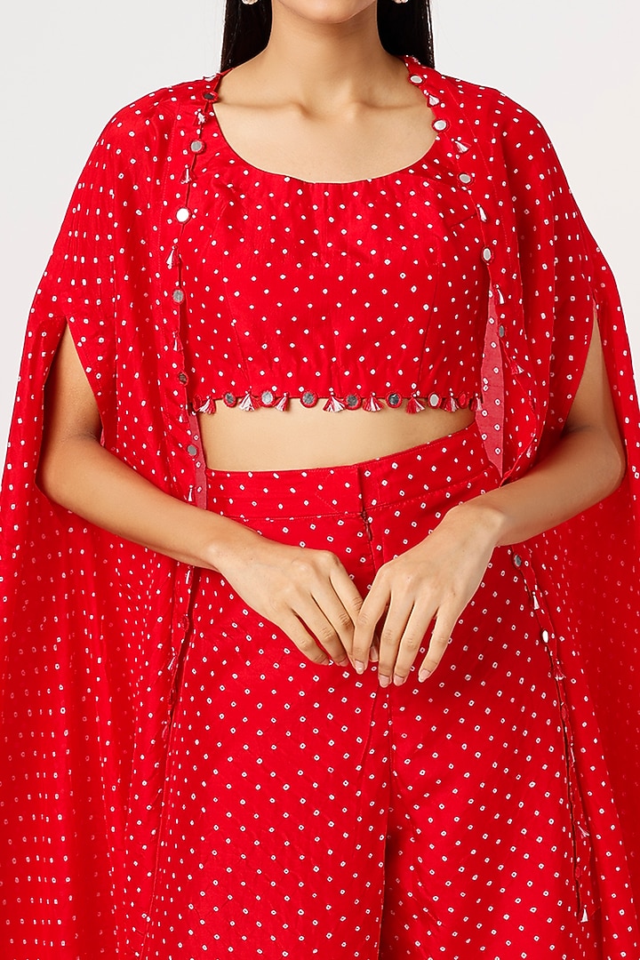 Red Hand Embroidered Cape Set by Pink City By Sarika at Pernia's Pop Up Shop
