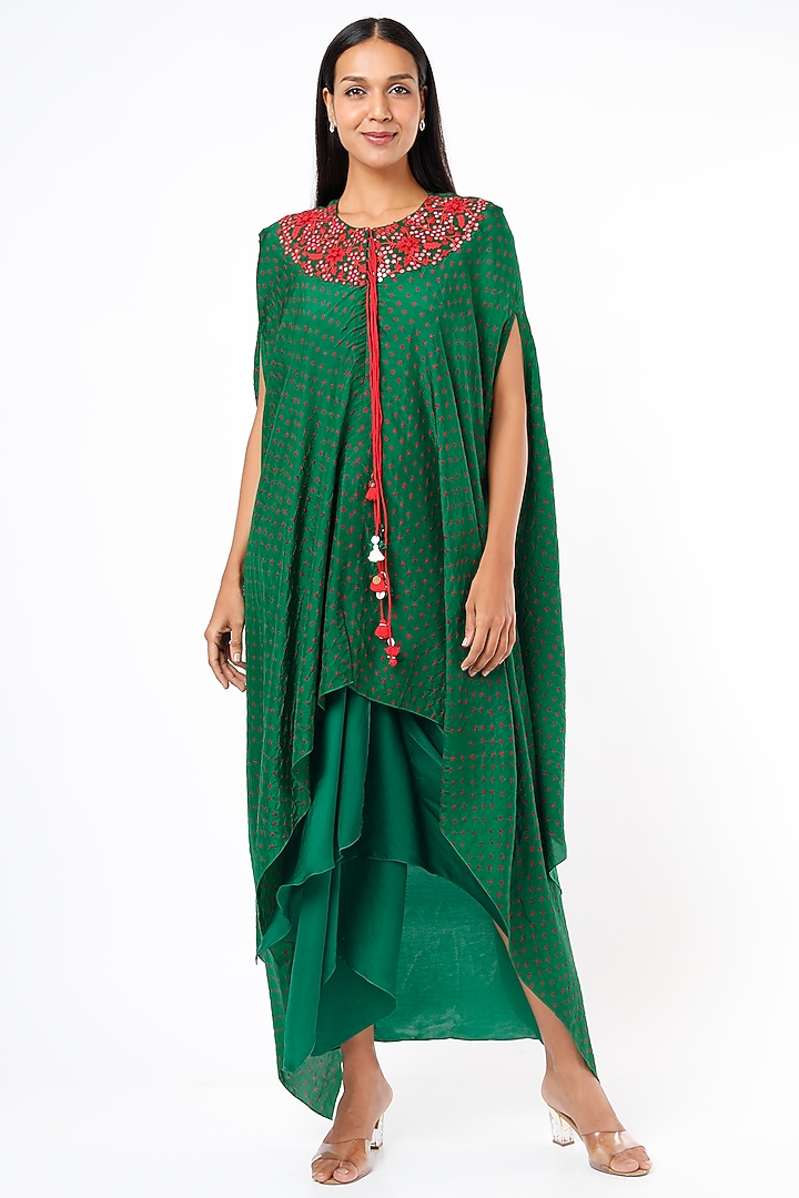 Green Draped Skirt Set by Pink City By Sarika at Pernia's Pop Up Shop