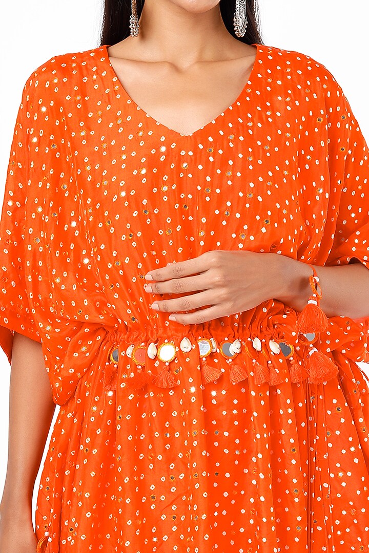 Orange Silk Kaftan Set by Pink City By Sarika at Pernia's Pop Up Shop