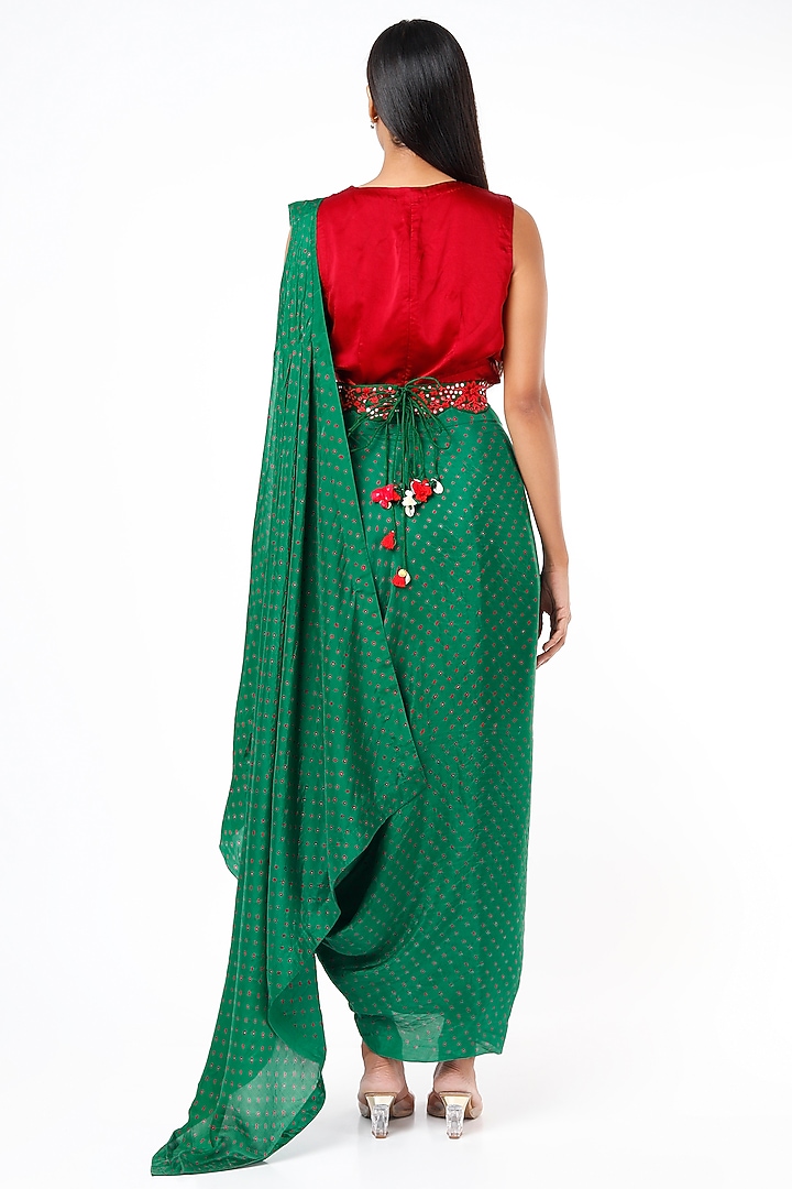 Emerald Green Silk Embellished Draped Wedding Saree Set by Pink City By Sarika at Pernia's Pop Up Shop