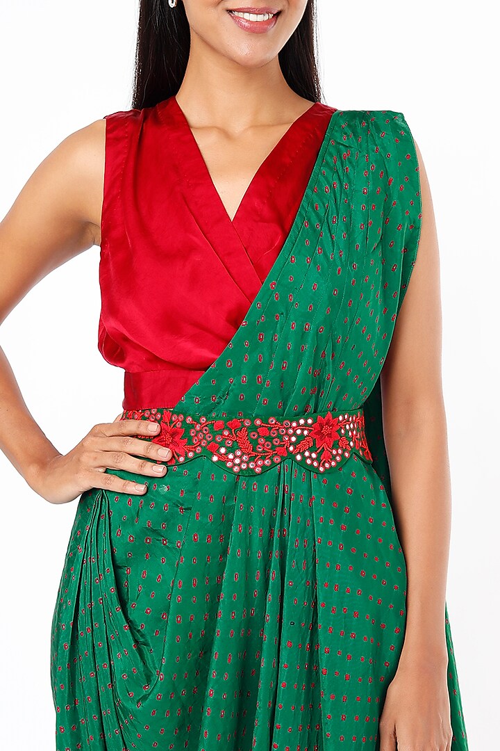 Emerald Green Embellished Draped Saree Set by Pink City By Sarika