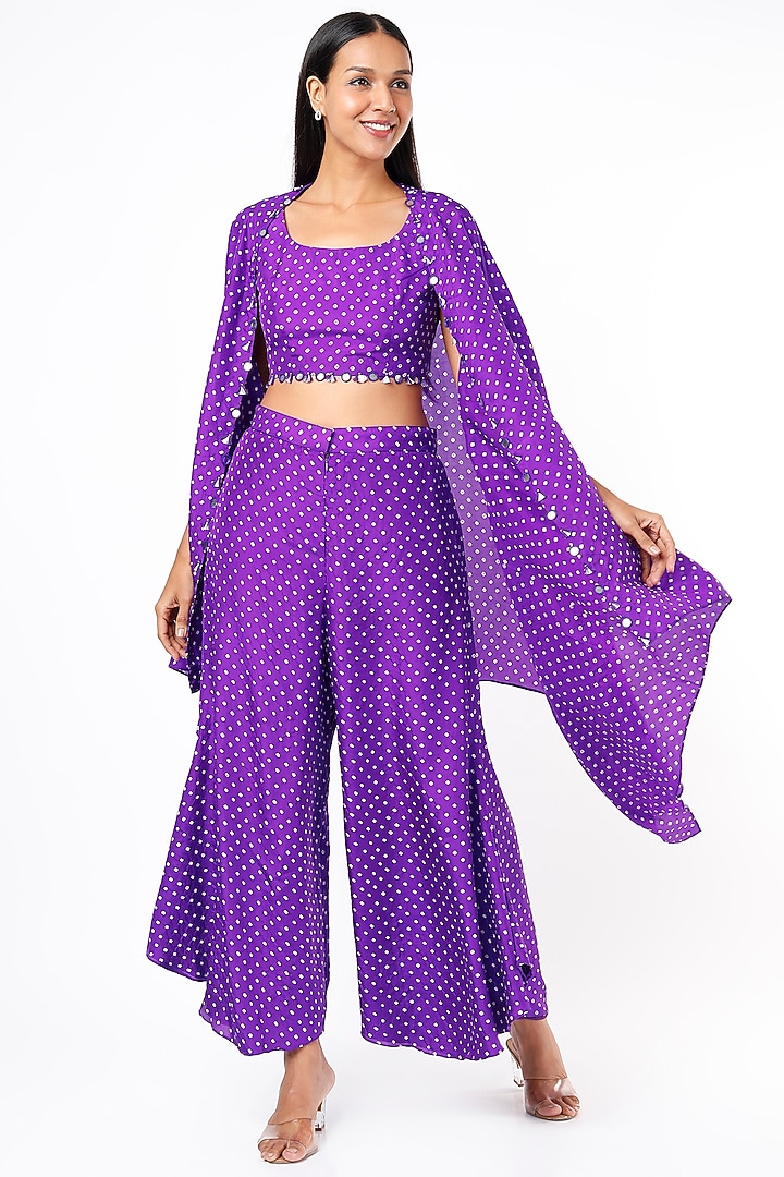 Purple Embellished Cape Set by Pink City By Sarika at Pernia's Pop Up Shop