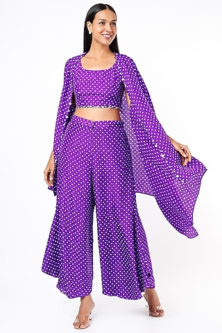 Purple Embellished Cape Set by Pink City By Sarika