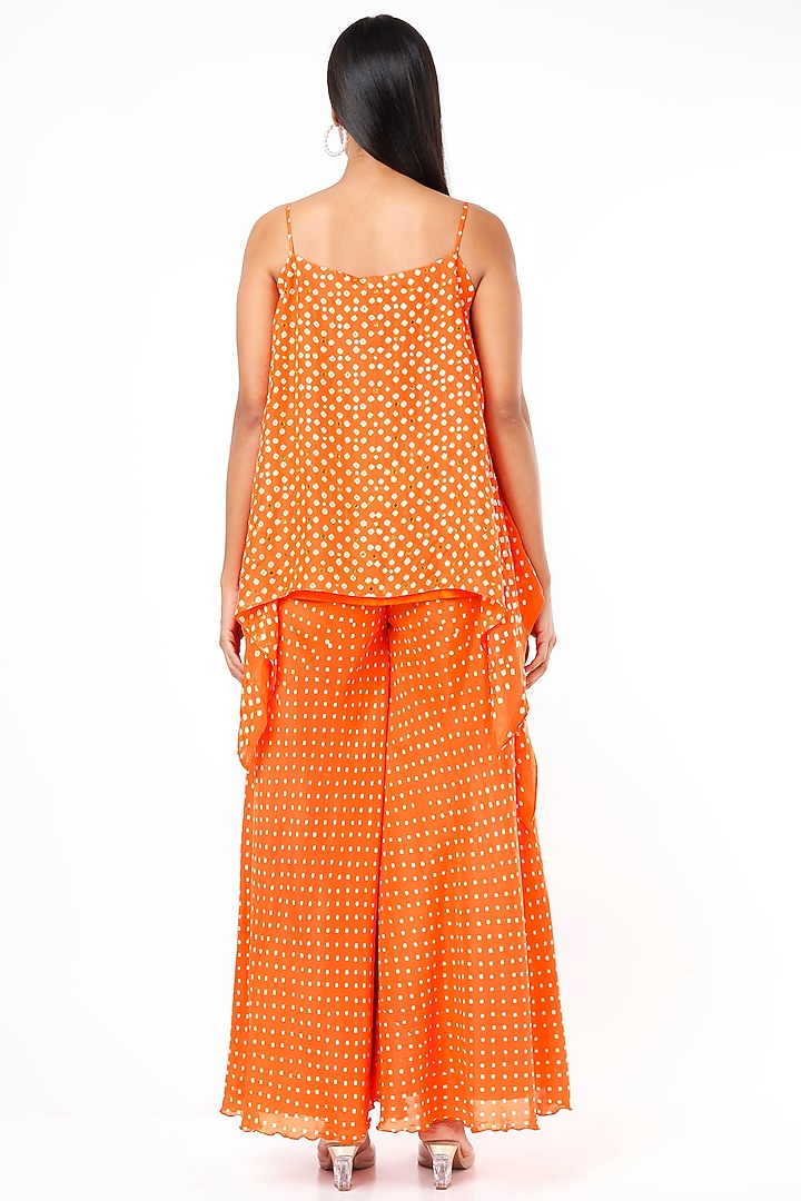 Orange Bandhej Wedding Sharara Set by Pink City By Sarika at Pernia's Pop Up Shop