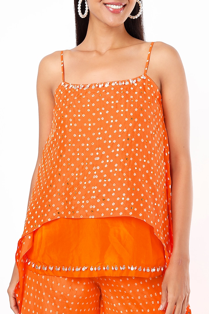 Orange Bandhej Wedding Sharara Set by Pink City By Sarika at Pernia's Pop Up Shop