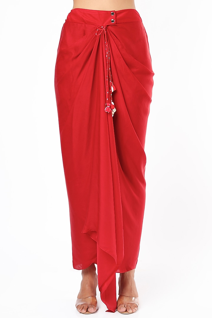 Red Cape Set With Shell Work by Pink City By Sarika at Pernia's Pop Up Shop