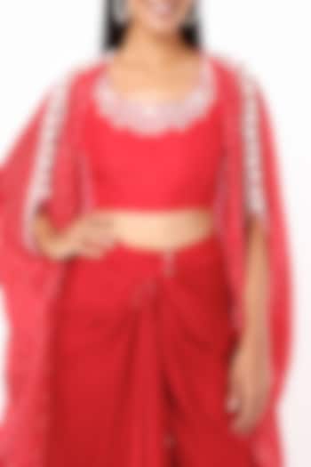 Red Cape Set With Shell Work by Pink City By Sarika