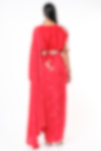 Red Silk Draped Saree Set by Pink City By Sarika