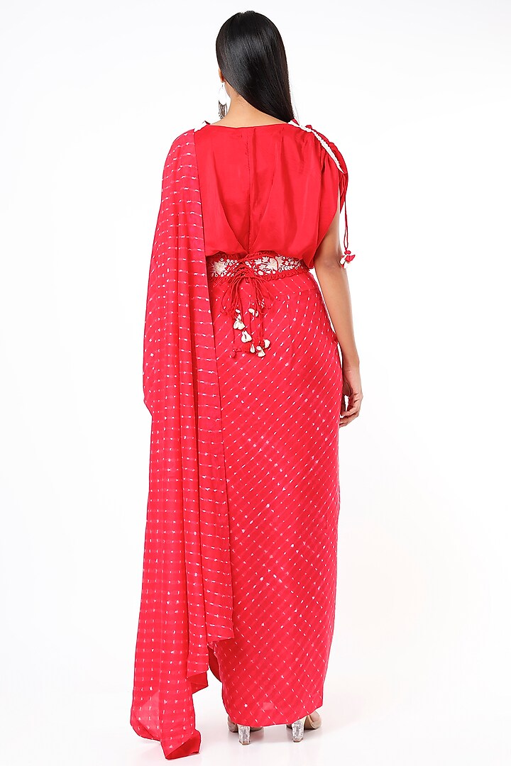 Red Silk Draped Saree Set by Pink City By Sarika
