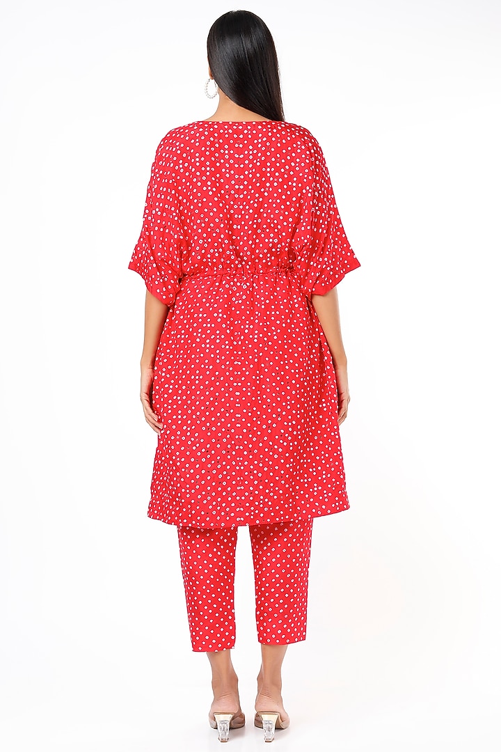 Red Silk Kaftan Set by Pink City By Sarika at Pernia's Pop Up Shop