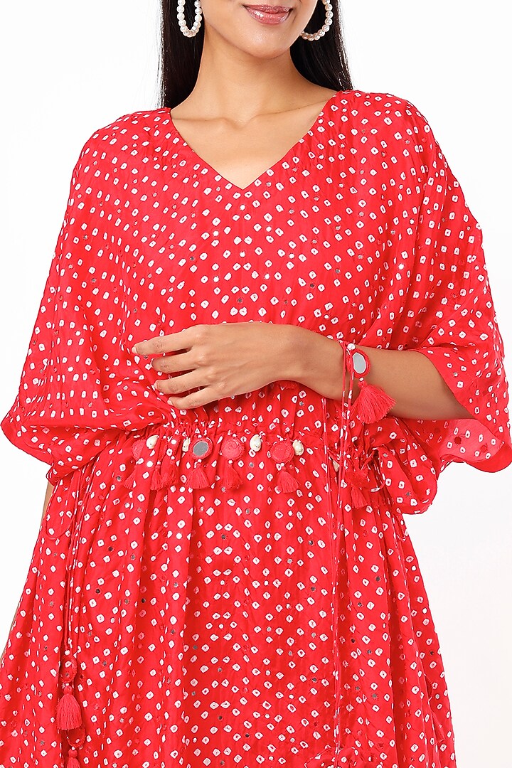 Red Silk Kaftan Set by Pink City By Sarika at Pernia's Pop Up Shop