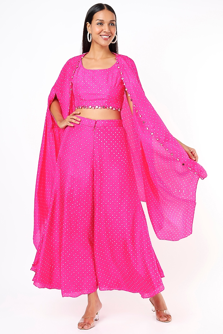 Fuchsia Cape Set With Mirror Work by Pink City By Sarika at Pernia's Pop Up Shop