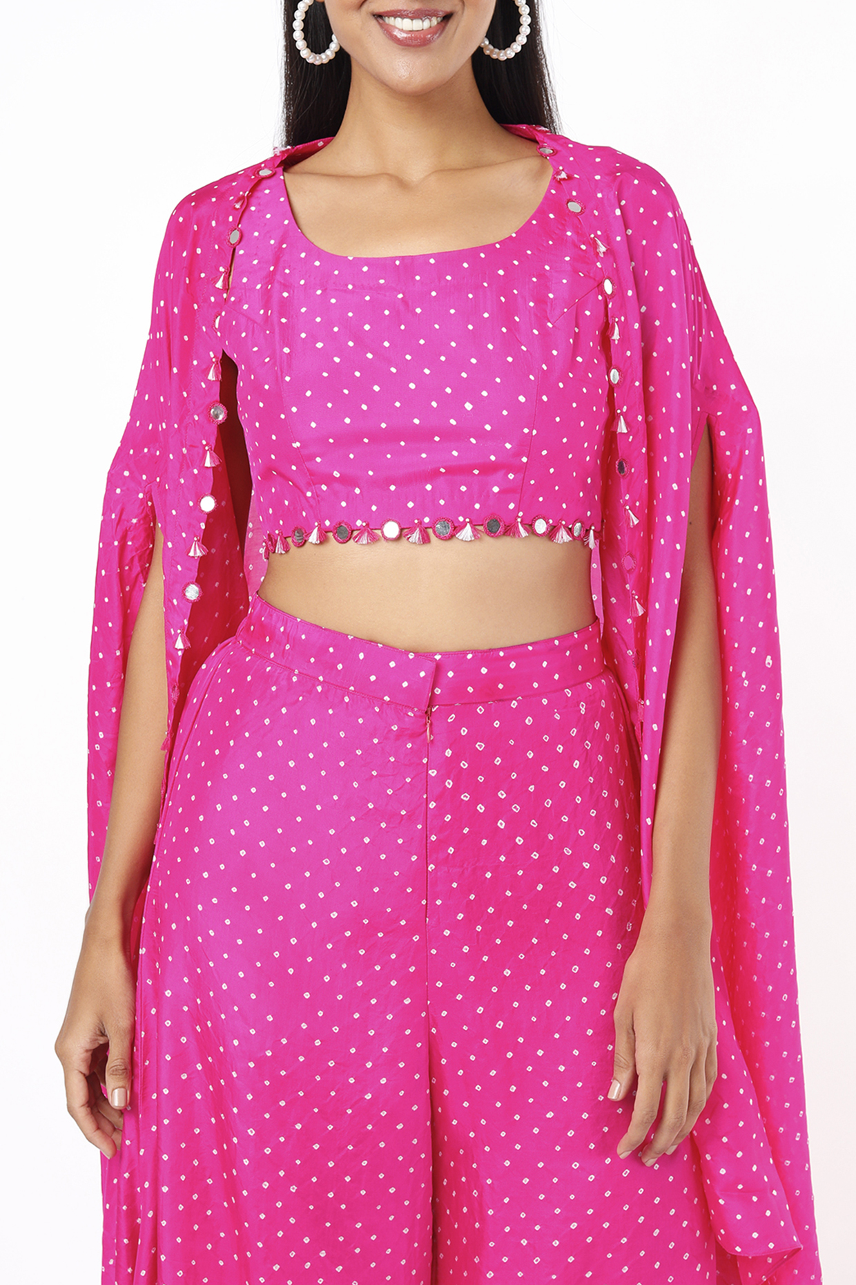 Fuchsia Cape Set With Mirror Work by Pink City By Sarika at Pernia's Pop Up Shop
