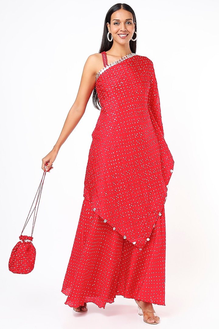 Red Cape Set With Mirror Work by Pink City By Sarika