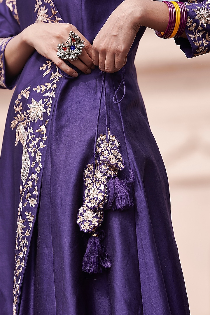 Aubergine Silk Chanderi Wedding Sharara Set by Pink City By Sarika at Pernia's Pop Up Shop