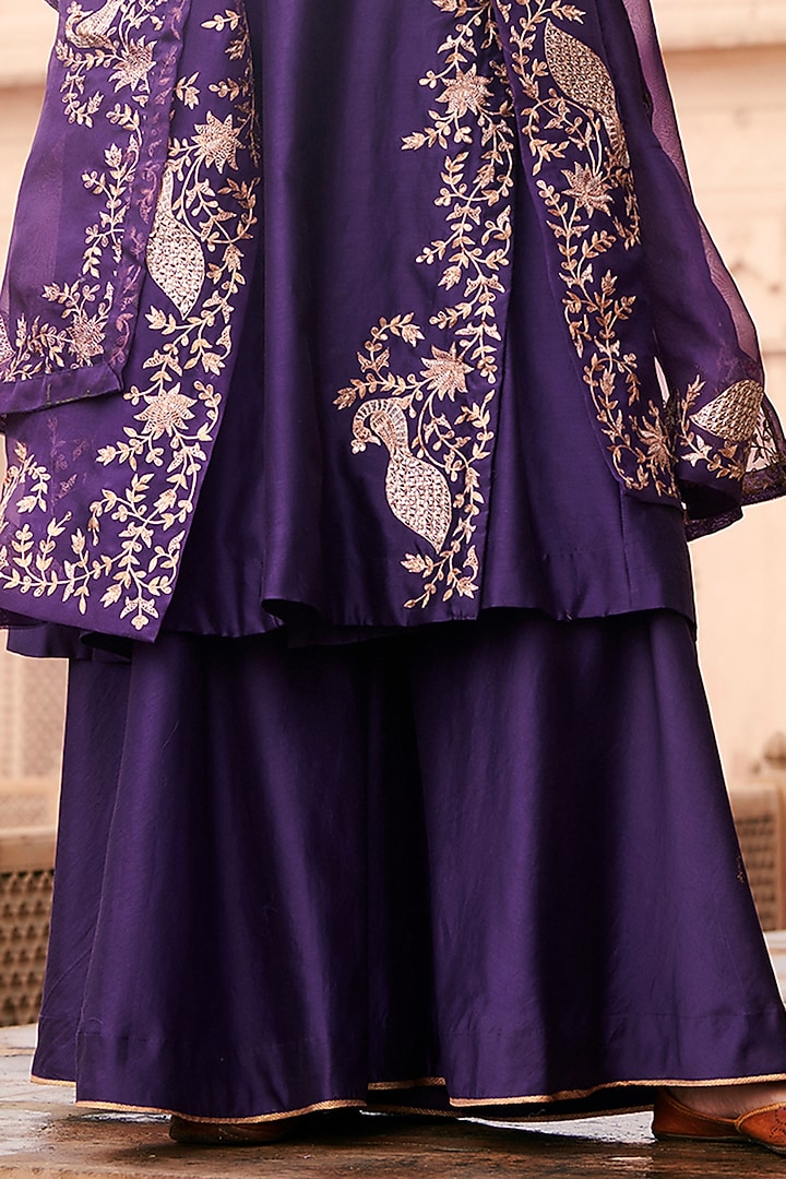 Aubergine Silk Chanderi Wedding Sharara Set by Pink City By Sarika at Pernia's Pop Up Shop