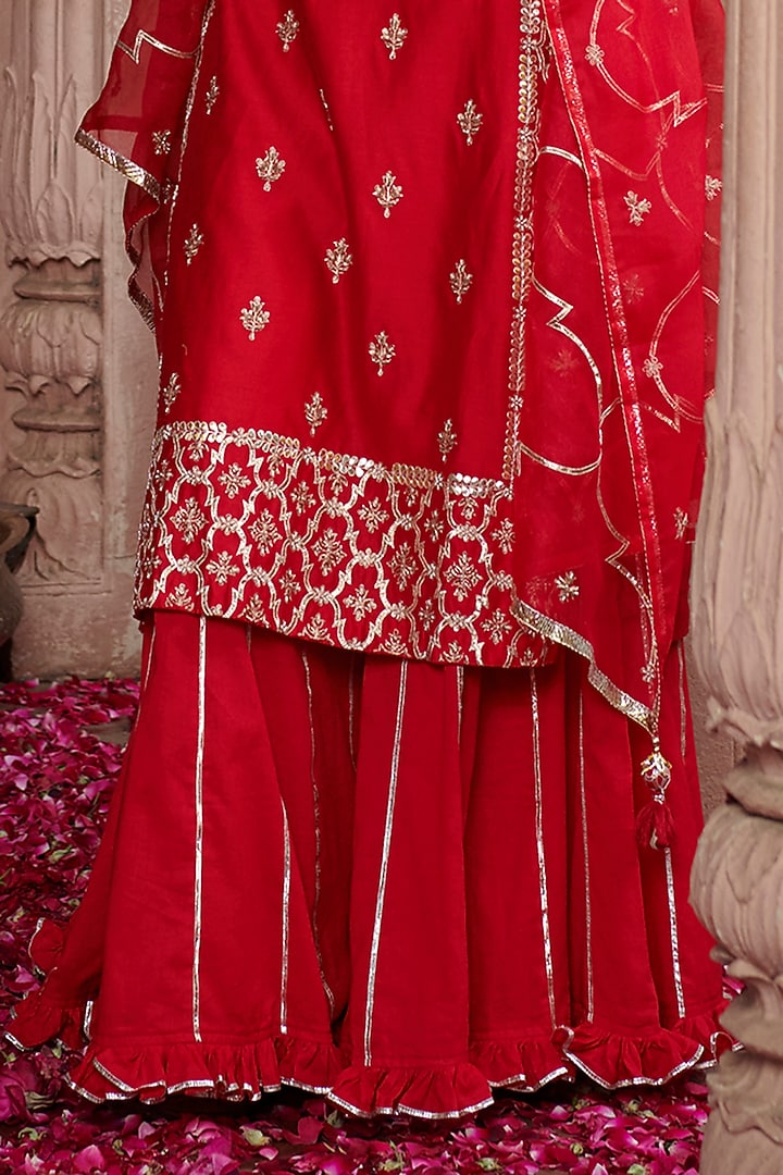 Red Organic Cotton Wedding Sharara Set by Pink City By Sarika at Pernia's Pop Up Shop