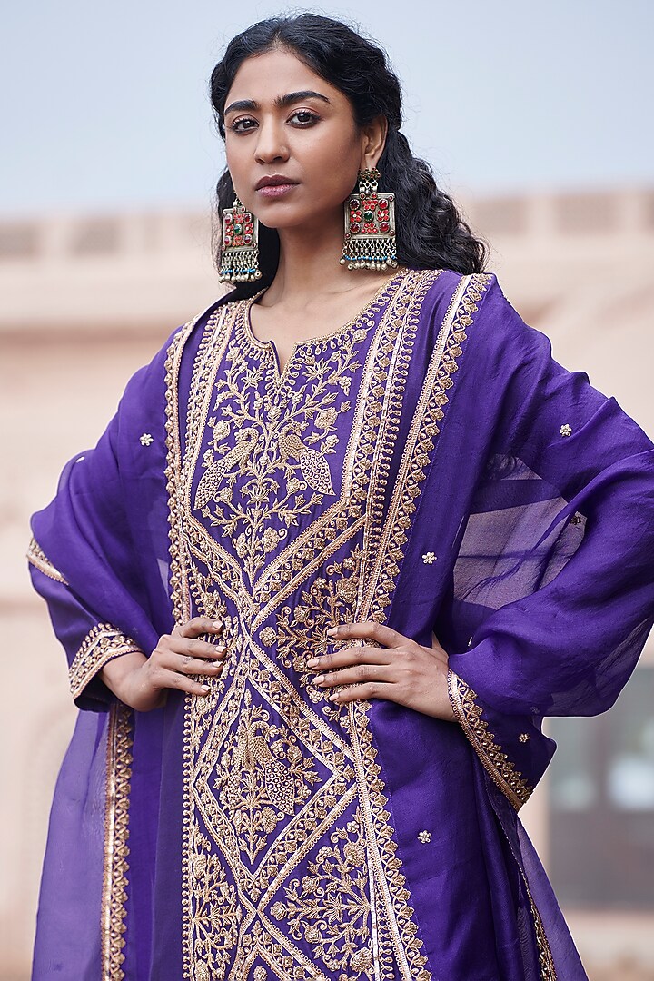 Purple Organic Cotton Wedding Sharara Set by Pink City By Sarika at Pernia's Pop Up Shop