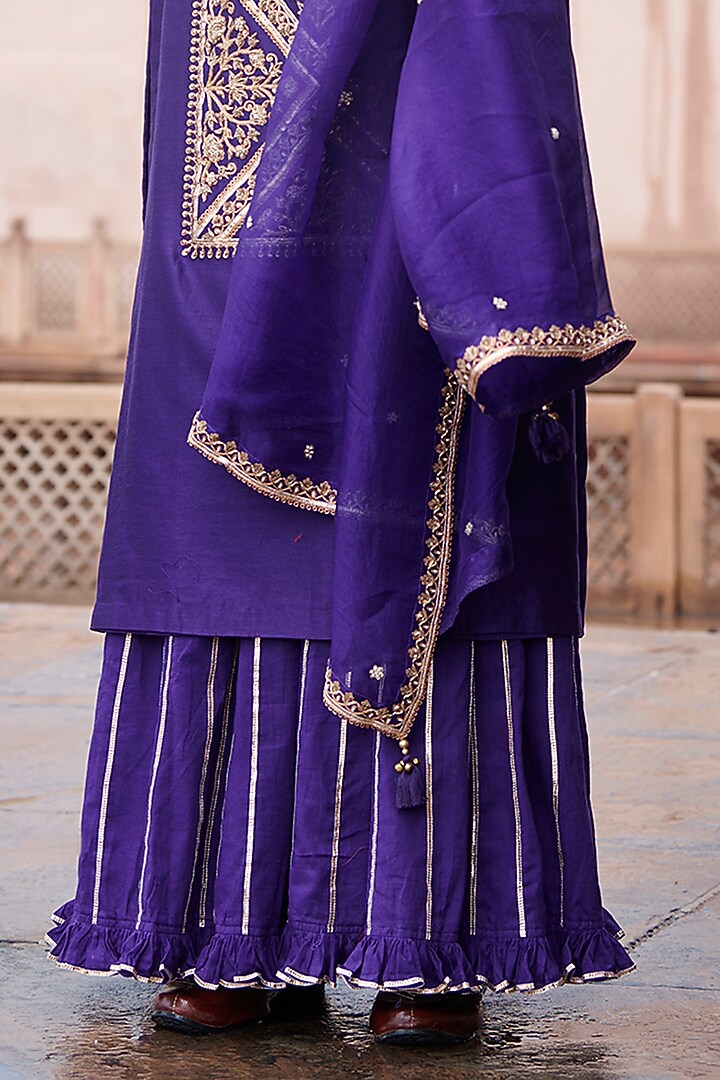Purple Organic Cotton Wedding Sharara Set by Pink City By Sarika at Pernia's Pop Up Shop