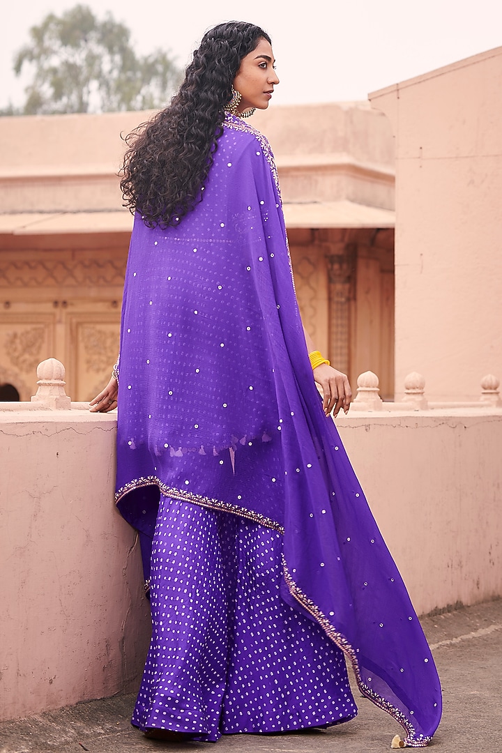 Purple Silk Bandhani Gharara Set by Pink City By Sarika at Pernia's Pop Up Shop