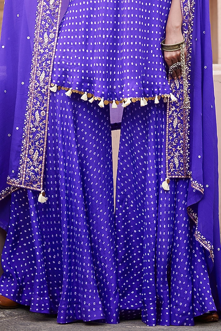 Purple Silk Bandhani Gharara Set by Pink City By Sarika at Pernia's Pop Up Shop