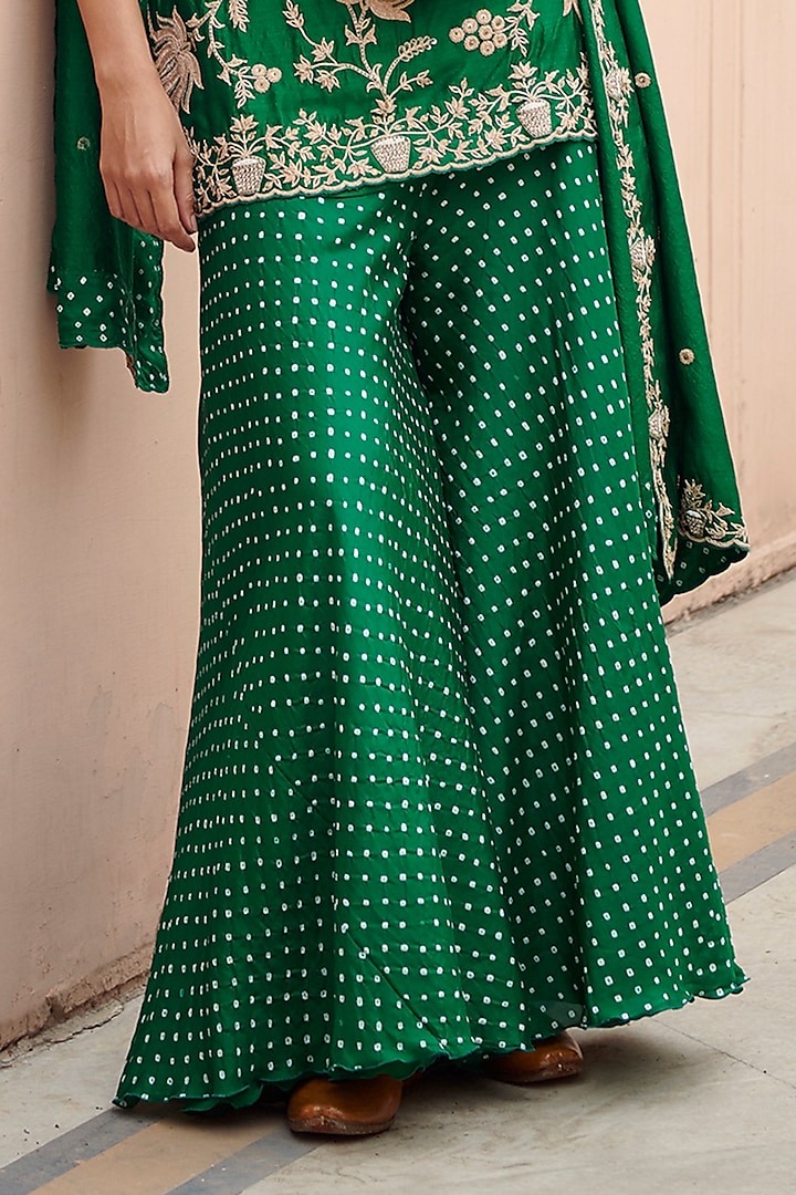 Emerald Green Chanderi Silk Wedding Sharara Set by Pink City By Sarika at Pernia's Pop Up Shop