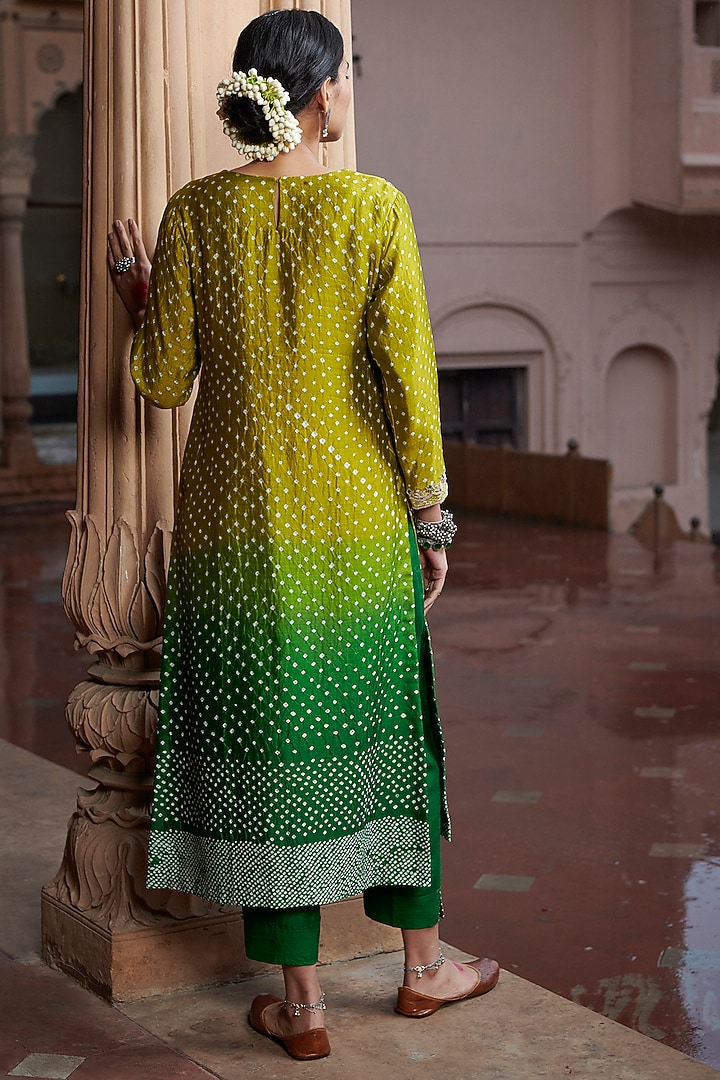Grey - Tie-dye Cotton Patchwork A-Line Bandhani Kurta 01