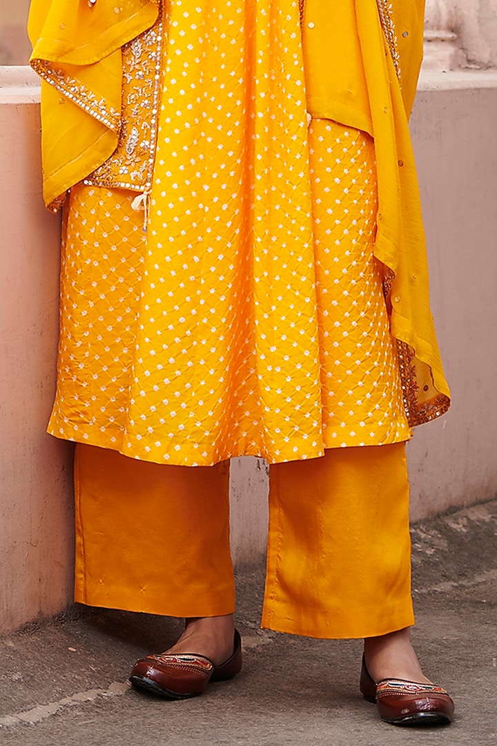 Yellow Silk Embroidered Kurta Set by Pink City By Sarika at Pernia's Pop Up Shop