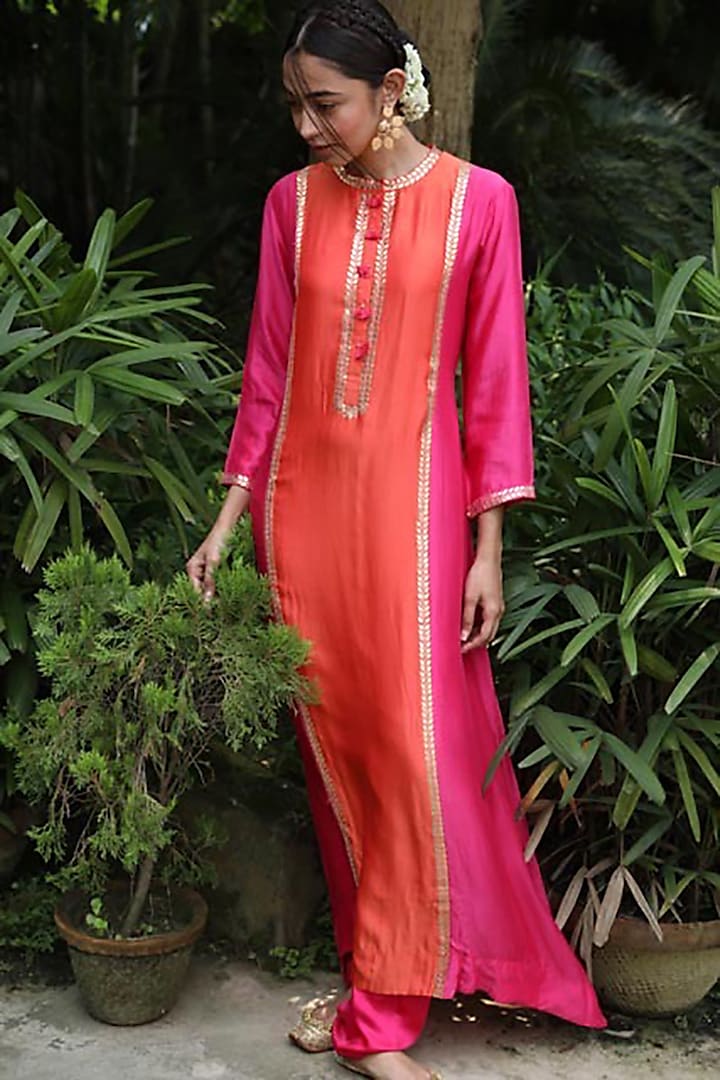 Vibrant Pink Hand Embroidered Kurta Set by Pink City By Sarika