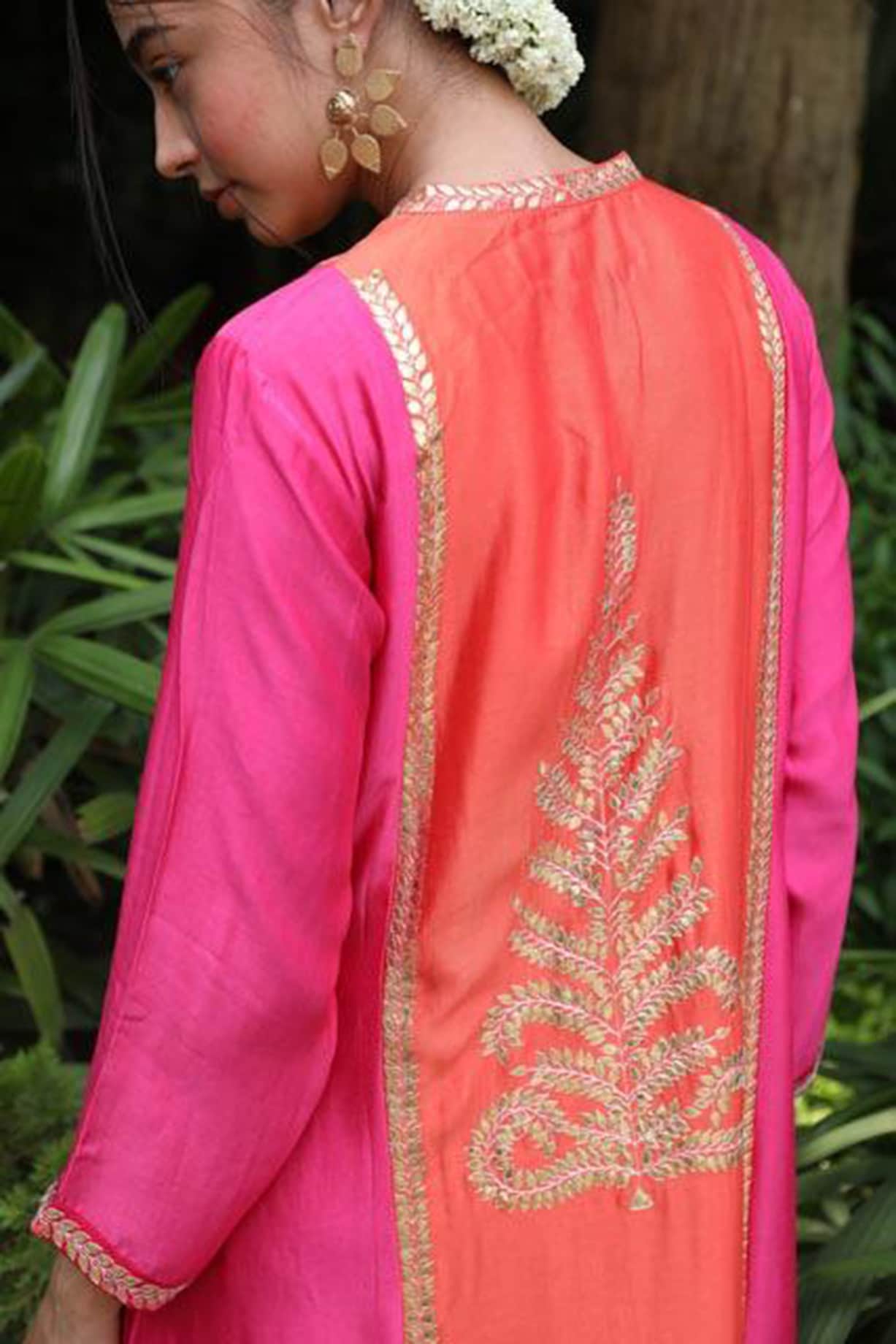 Baori Pink Hand Embroidered Full Sleeve Long Kurta main image 1