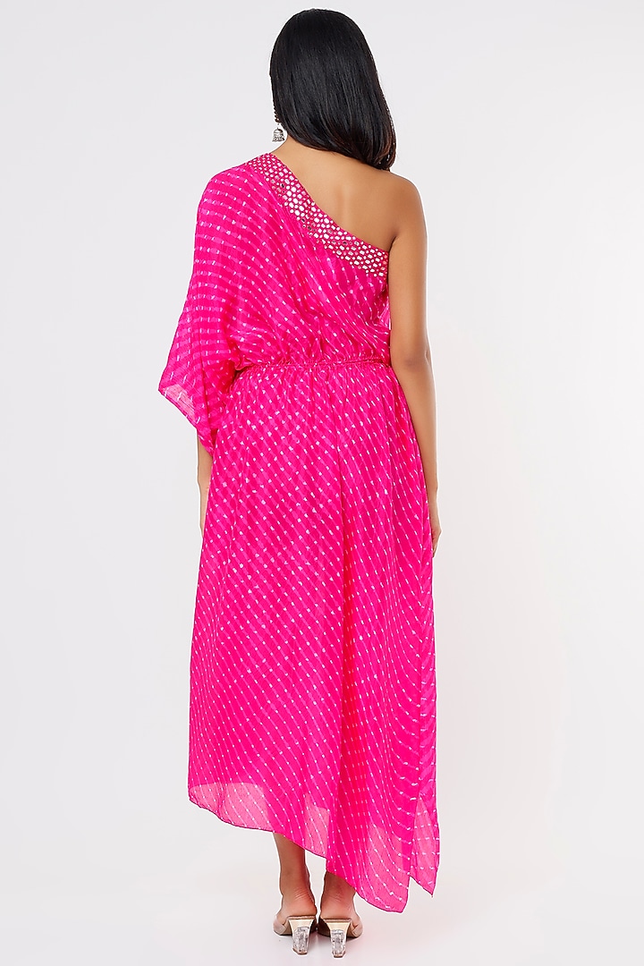 Pink Silk One-Shoulder Vacation Dress by Pink City By Sarika at Pernia's Pop Up Shop