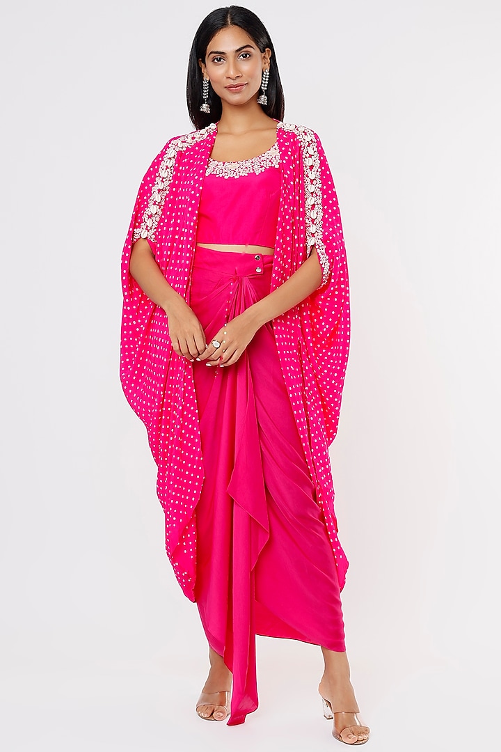 Pink Silk Cape Set by Pink City By Sarika