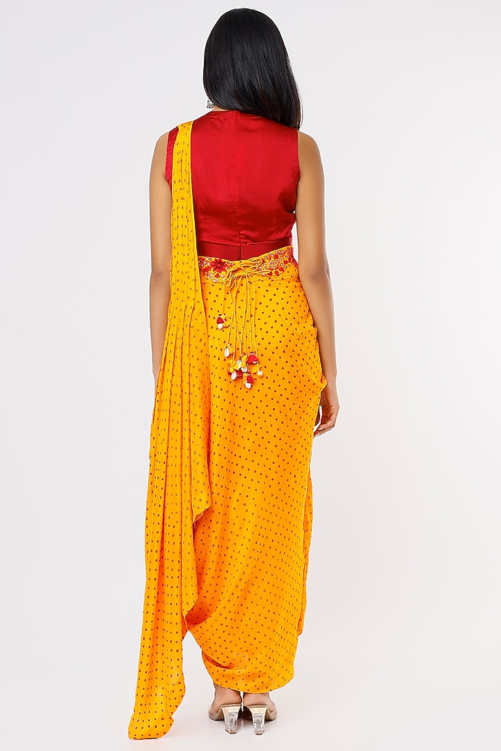 Orange Silk Draped Wedding Saree Set by Pink City By Sarika at Pernia's Pop Up Shop