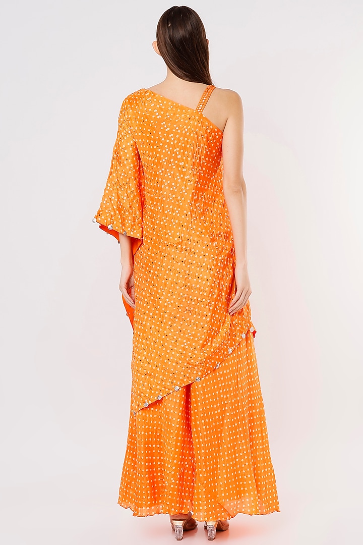 Orange Bandhani Cape Set by Pink City By Sarika at Pernia's Pop Up Shop