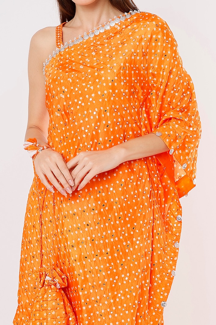 Orange Bandhani Cape Set by Pink City By Sarika at Pernia's Pop Up Shop