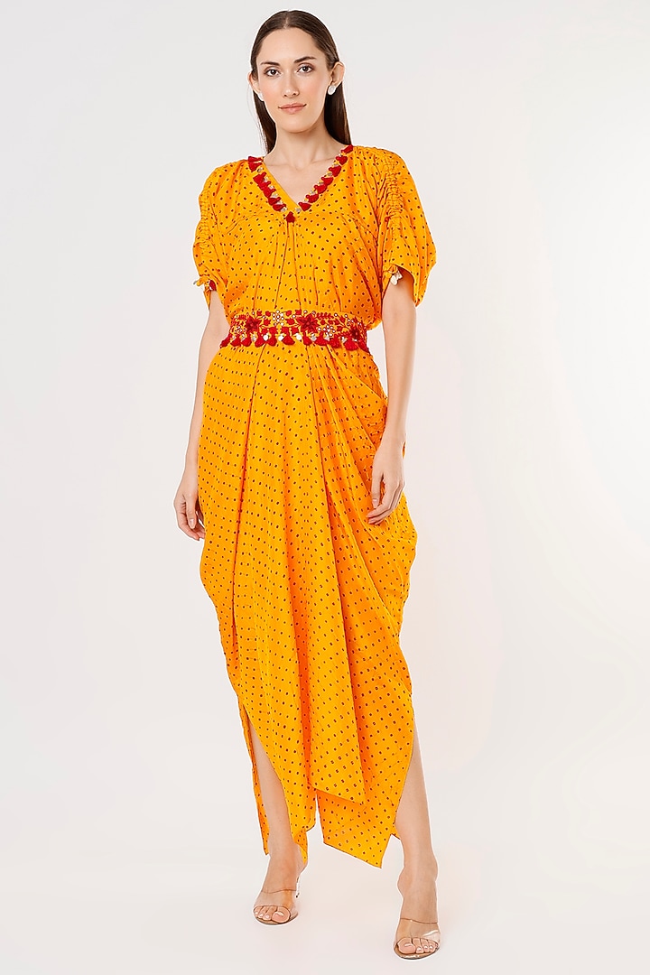 Orange Embellished Kaftan by Pink City By Sarika at Pernia's Pop Up Shop