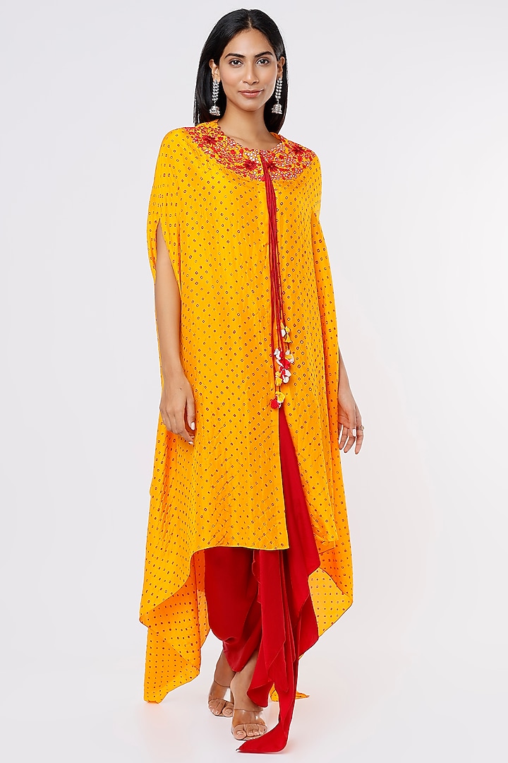 Orange Embroidered Cape Set by Pink City By Sarika at Pernia's Pop Up Shop