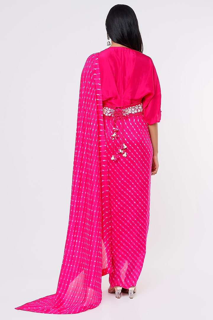 Hot Pink Silk Draped Wedding Saree Set by Pink City By Sarika at Pernia's Pop Up Shop