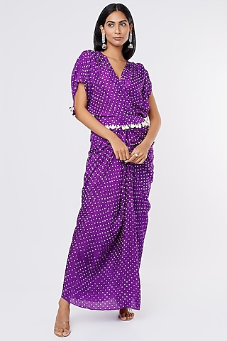 Purple Bandhej Kaftan by Pink City By Sarika