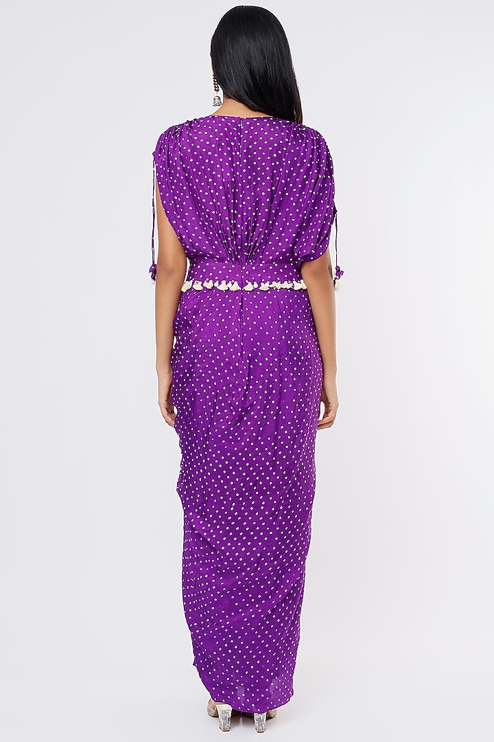 Purple Bandhej Kaftan by Pink City By Sarika at Pernia's Pop Up Shop