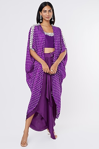 Purple Embroidered Cape Set by Pink City By Sarika
