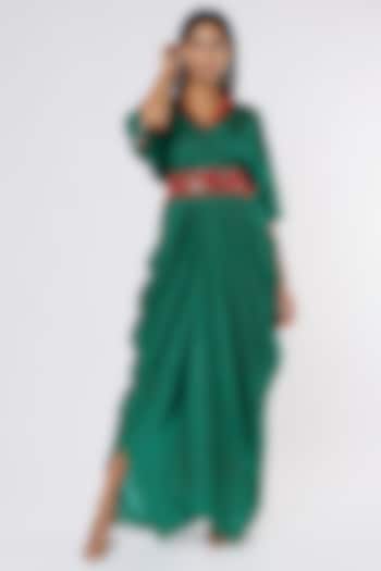 Forest Green Silk Kaftan With Belt by Pink City By Sarika