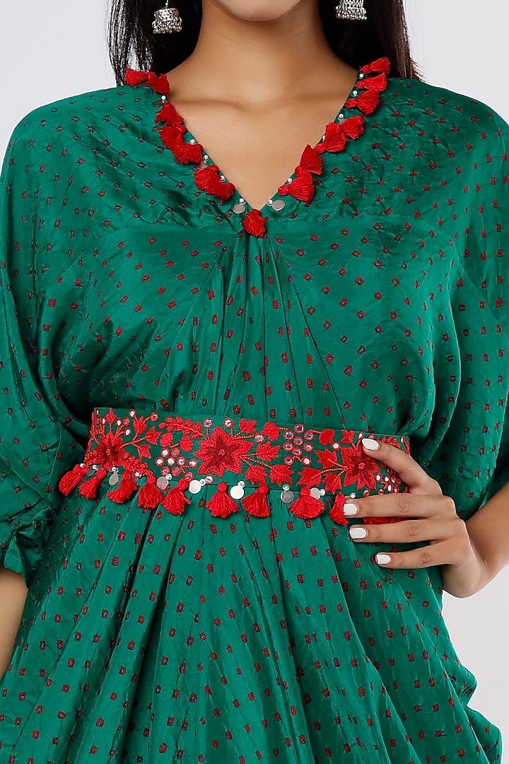 Forest Green Silk Kaftan With Belt by Pink City By Sarika at Pernia's Pop Up Shop