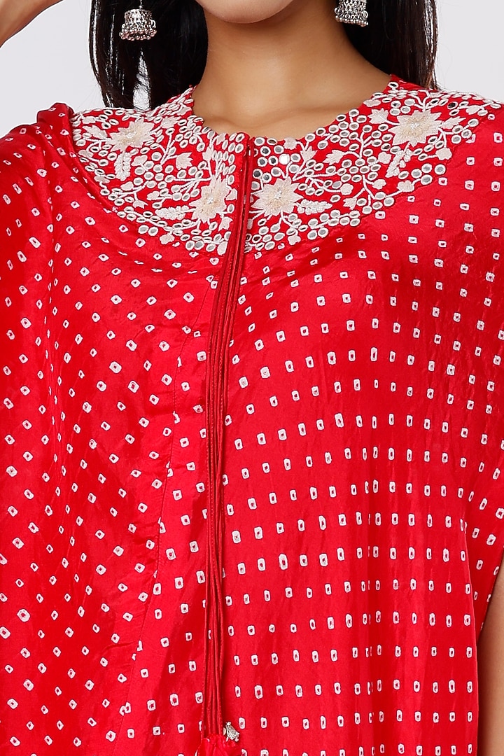 Cadmium Red Embroidered Cape Set by Pink City By Sarika at Pernia's Pop Up Shop